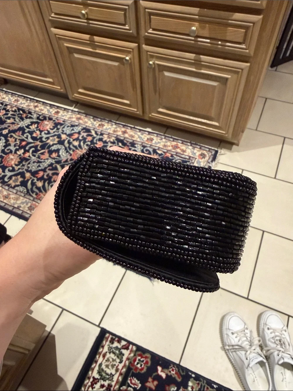 BCBG MAXAZRIA beaded black clutch handbag